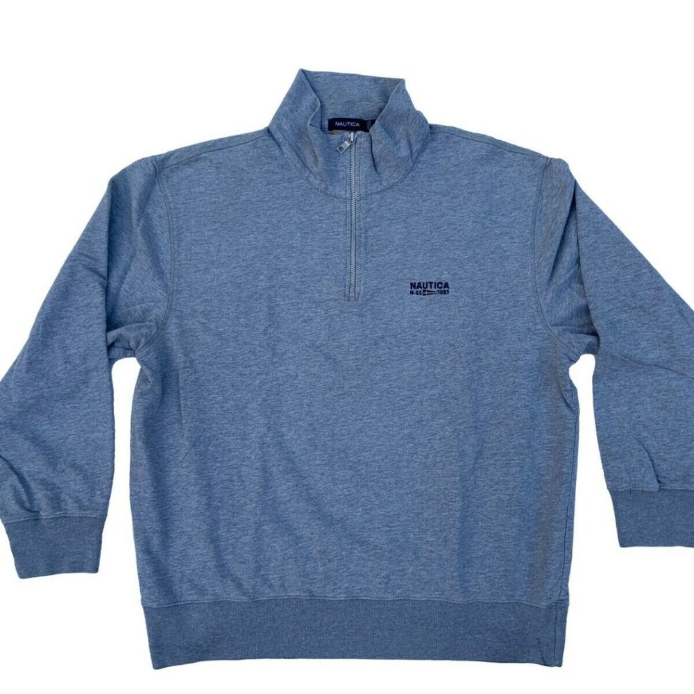 Nautica Quarter Zip Solid Long Sleeve Sweater 